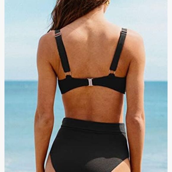 NEW CUPSHE Black Bikini Set High-Waisted Belted Knotted Sweetheart Top – Size XL - Picture 7 of 7